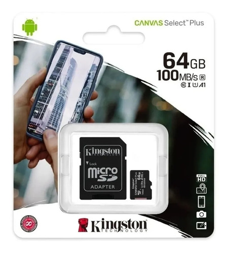 Microsd Sdhc 64 Gb Kingston  Clase 10 100 Mb/s Video Hd