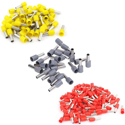 Kinichplay 300 Terminales De Cable Aislados Tipo Pin, 100 Awg8 Rojo + 100 Awg12 Gris + 100 Awg10 Amarillo, Conectores Para Electricidad, Industria Y Control Eléctrico Mezcla De Colores