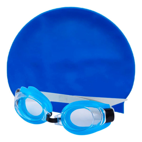 Set Natación Kit X 3 Gafas Gorro Silicona Y Tapa Oidos Azul