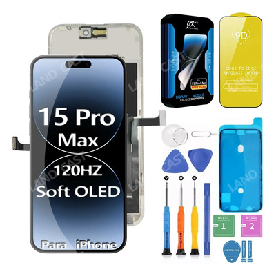 Pantalla táctil soft ol para iPhone 15 Pro Max Display Amoled, compatible with the Refresco Adaptativo Promotion technology, 120 Hz. Design For Land Cast and Fabricada For Jk. | Envío gratis