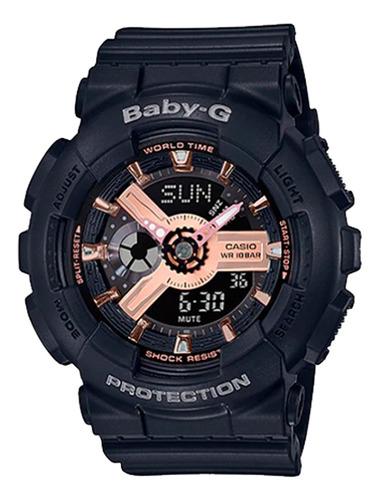 Reloj Casio Baby-g Ba-110rg-1adr Resina Mujer 100% Original Color De La Correa Negro Color Del Bisel Negro Color Del Fondo Negro