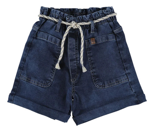 Shorts Jeans Infantil Menina Com Cinto Em Malha Malwee Kids