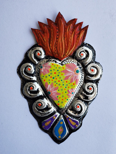 Corazón Mexicano Aluminio Hecho Y Pintado A Mano Artesanía 