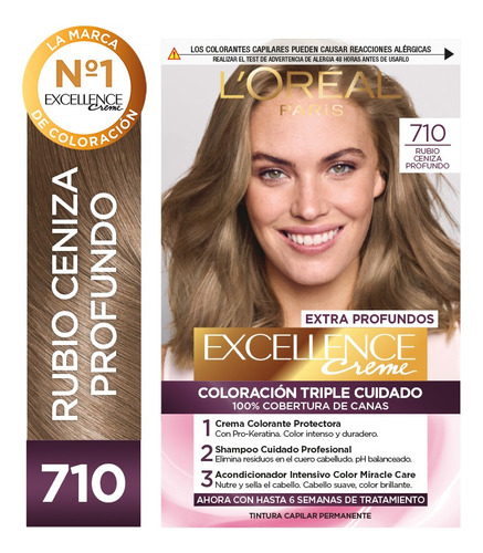  Kit De Coloración Excellence Creme L'oréal Paris Tono 710 Rubio Ceniza Profundo