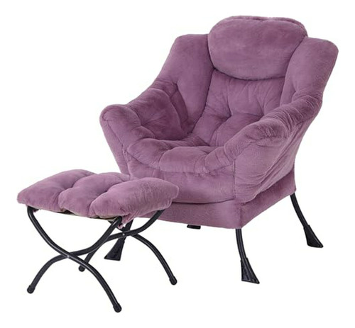 Sillón Con Reposapiés Morado Moderno Para Sala O Dormitorio