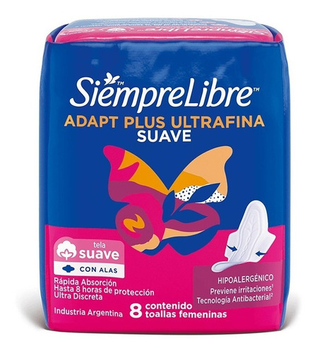 Toallitas Femeninas Siempre Libre Adapt Plus Ultrafina Con Alas 8 U