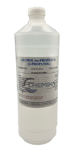 Alcohol Iso-propilico Grado Ra Acs De 1 Lt Chemika