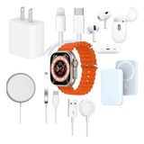 Kit Smartwatch+audífonos+ Cargador Magsafe+batería P iPhone 