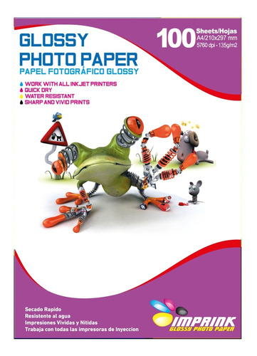 Papel Fotografico Glossy Brillante A4 De 130gr / 100 Hojas