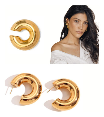 Aretes Para Mujer Arracada Y Ear Cuff Grandes De Acero 3pz