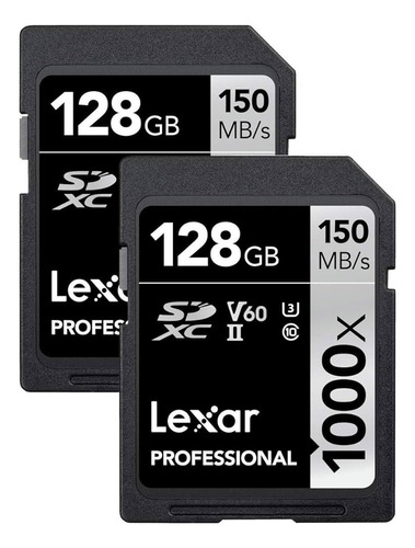 Pack 2 Cartões Memoria Sd Lexar 128gb 1000x Professional