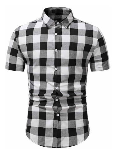 Camisa Casual A Cuadros En U Tops De Verano Para Hombre, Cam