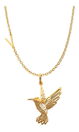Collar Colibrí Pájaro Suerte Novia Dije Letras Inicial Acero