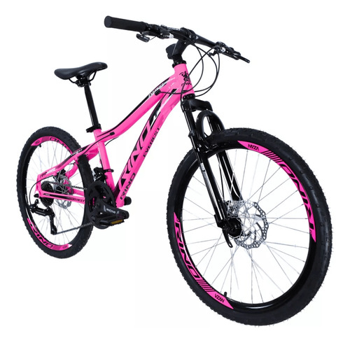 Bicicleta Aro 24 Rino Everest Freio Disco 21v Câmbio Shimano Cor Rosa Neon