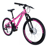 Bicicleta Aro 24 Rino Everest Freio Disco 21v Câmbio Shimano Cor Rosa Neon