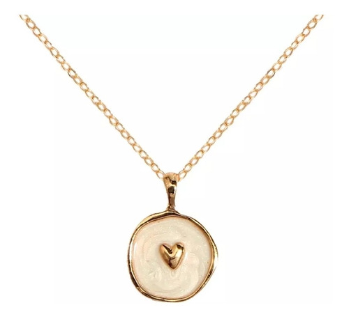 Collar Corazón Blanco Resina Dorado Para Mujer 