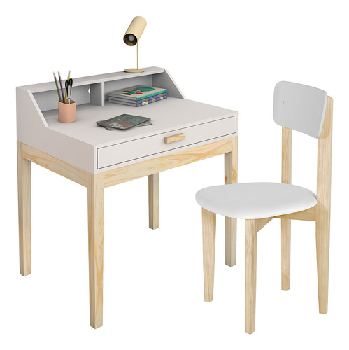 Mesa De Estudo Com Cadeira Infantil Teen Branco