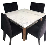 Mesa Cuadrada Living Comedor Madera Petiribi Marmól Carrara