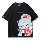 Polera De Manga Corta Hatsune Miku Q De Algodón Puro