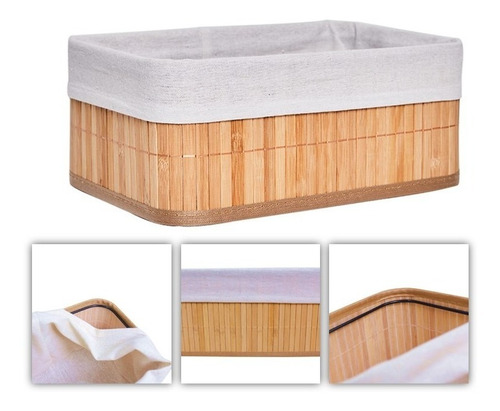 Cesto Organizador Caja Bambu Madera 38x28x16cm Plegable Baño