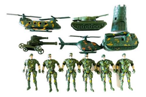 Set Militar Pack Soldados Articulados X6 Helicoptero Juguete