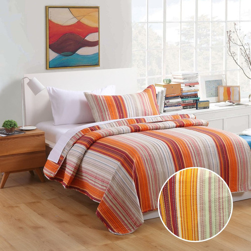 Cubre Cama Queen Naranja Verano Cover 2 Plazas Fundas Quilt