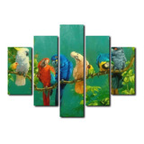 Cuadro Decorativo Canvas 5pz 220x120 Aves En Rama