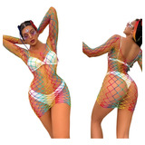 Vestido Saida Praía Arrastão Bodystocking Multicolor Mod51