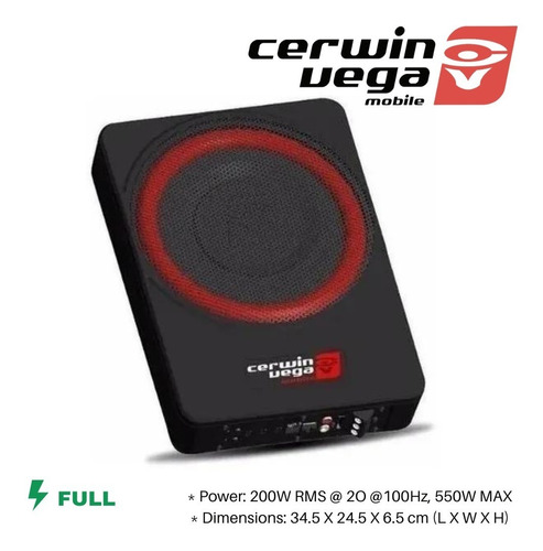 Subwoofer Plano Amplificador 10 Cerwin Vega Vpas10 550w Wow Color Negro