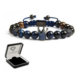 Pulseras Hombre Mujer Corona Black Ojo Tigre, Ónix, Broncita