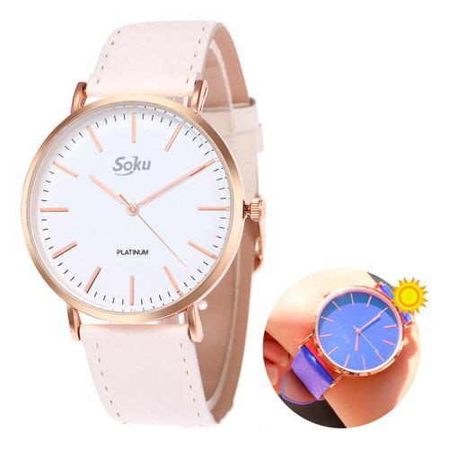 Reloj Mujer Piel Vinil Moda Dama Calidad Termico Cambia Color Sol Color De La Correa Azul Celeste