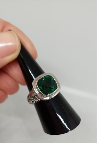 Anillo Plata Y Amatista Verde Faceteado