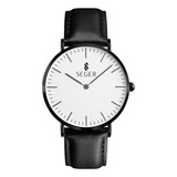 Reloj Minimalista Elegante Seger 1181 Acero Analogico ! Color De La Malla Negro Color Del Bisel Negro