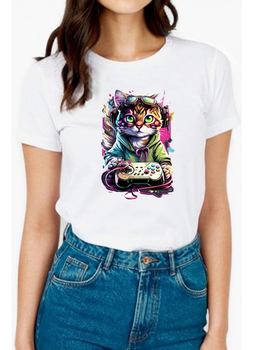 Poleras Estampadas Gato Gamer Dtf