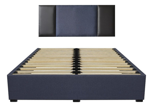 Cama Recamara - Base Box Cabecera Roma Azul Queen Size