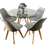 Comedor Mesa Eames Vidrio 100 Cm + 5 Sillas Tulip Grises