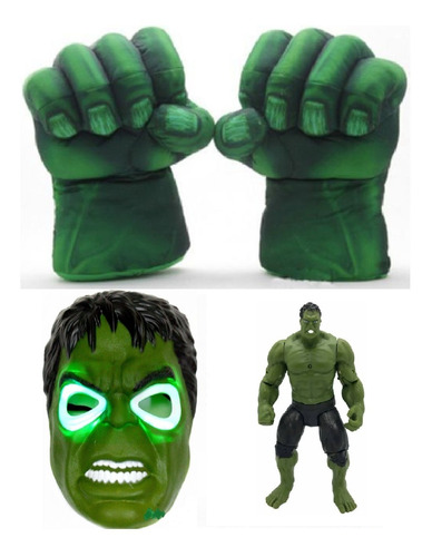 2 Puños Hulk (der E Izq.) + Muñeco (17 Cm) + Máscara Con Luz