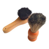 2 Cepillos Facial Y Afeitar Barba De Fibra Natural Madera