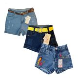 Kit 3 Shorts Jeans Lycra Feminino Meninas Infantil 2 Ao 16 