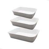 Conjunto 03 Travessas Refratária Bake Cinza Oxford Porcelana