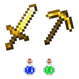 Kit Minecraft Ouro - Espada, Picareta, Machado, Arco