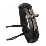 Pulsera Hombre Mujer De Cuero Y Cruz  Ajustable 3104