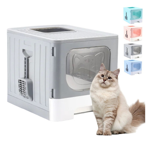 Arenero Para Gatos Caja De Arena Grande Con Bandeja Y Puerta Color Gris