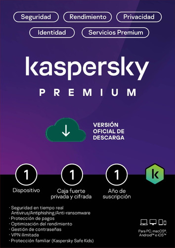 Kaspersky Premium 1 Disp 1 Cuenta Kpm 1 Año Total Security