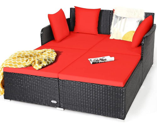 Juego De Sofa Modular Para Exterior Cojines Rojo Happygrill