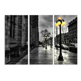 Set De 3 Cuadros Calle Iluminada Faroles 90x130cm