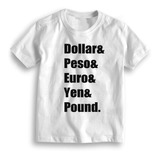 Camiseta Baby Look Branca Dollar Peso Euro Yen Pound Ref 172