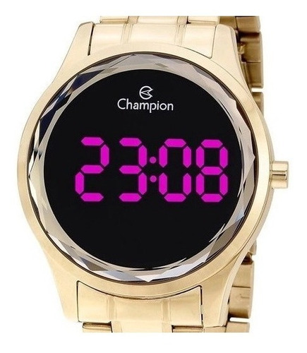 Relógio Champion Feminino Digital Led Dourado Ch48019h Cor Do Fundo Preto