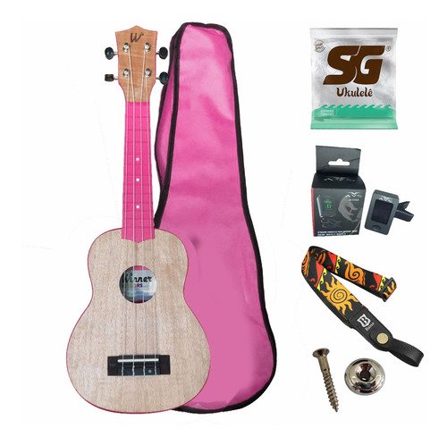 Ukulele Winner Acustico Soprano Rosa Colors Series + Kit