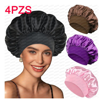 4 Pcs Gorros De Satén,gorros De Dormir De Seda,gorros De Dormir Para Mujer,gorros De Dormir Grandes,gorros Anchos Y Suaves Con Correa Para Cabello Liso Y Rizado | MercadoLibre